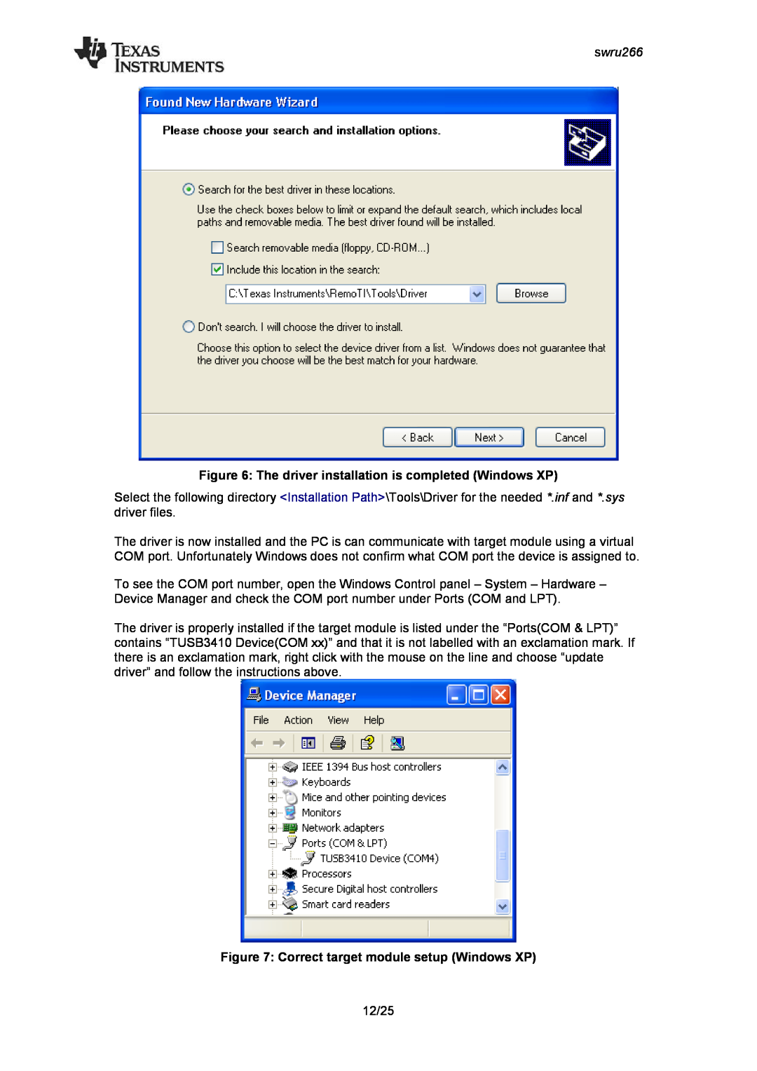 Texas Instruments CC2533 manual Correct target module setup Windows XP, swru266 