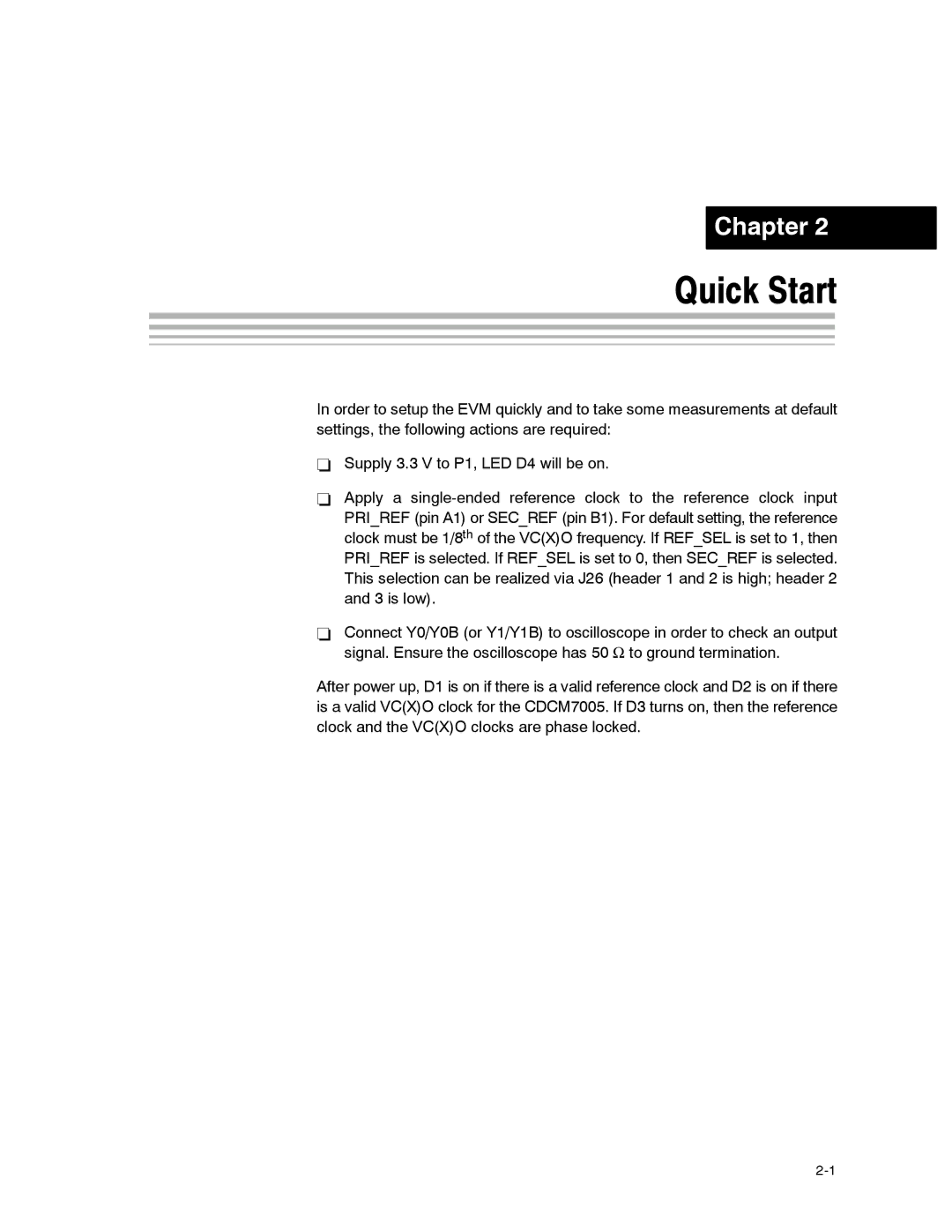 Texas Instruments CDCM7005 manual Quick Start 