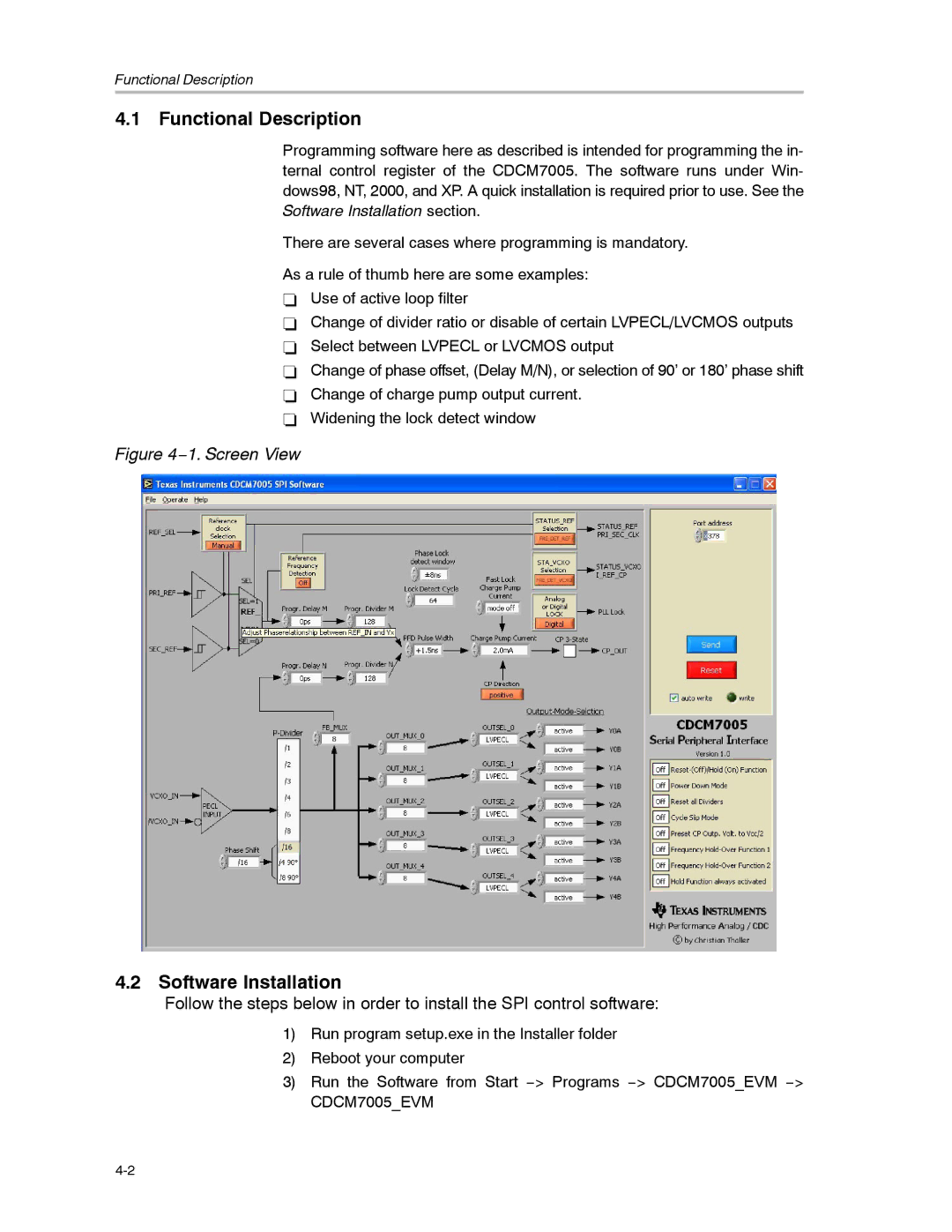 Texas Instruments CDCM7005 manual Functional Description, Software Installation 