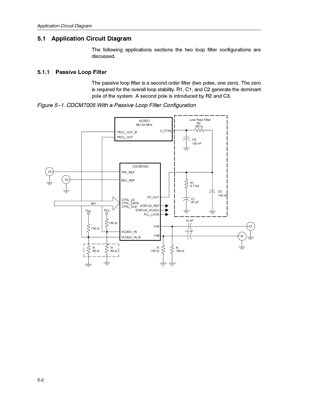 Texas Instruments CDCM7005 manual Application Circuit Diagram, Passive Loop Filter 