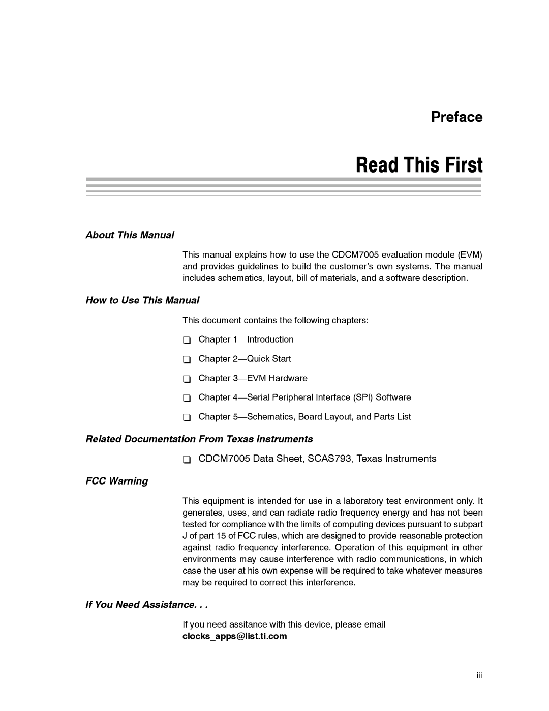 Texas Instruments CDCM7005 manual Read This First, About This Manual 