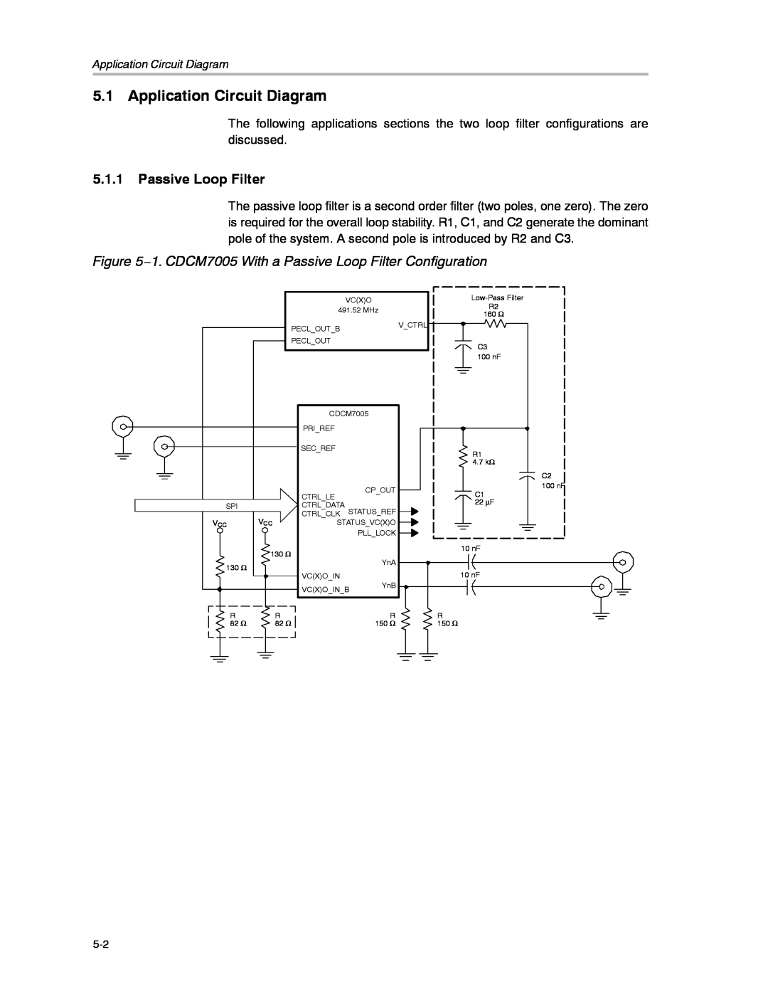 Texas Instruments CDCM7005 manual Application Circuit Diagram, Passive Loop Filter 