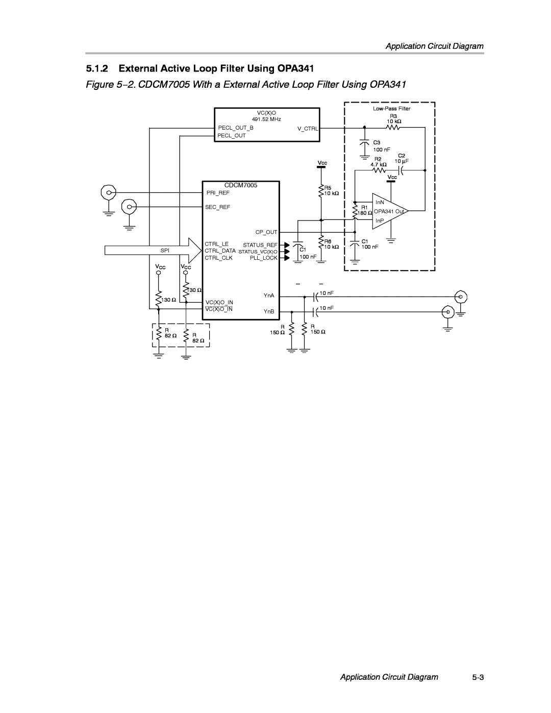 Texas Instruments CDCM7005 manual External Active Loop Filter Using OPA341, Application Circuit Diagram 