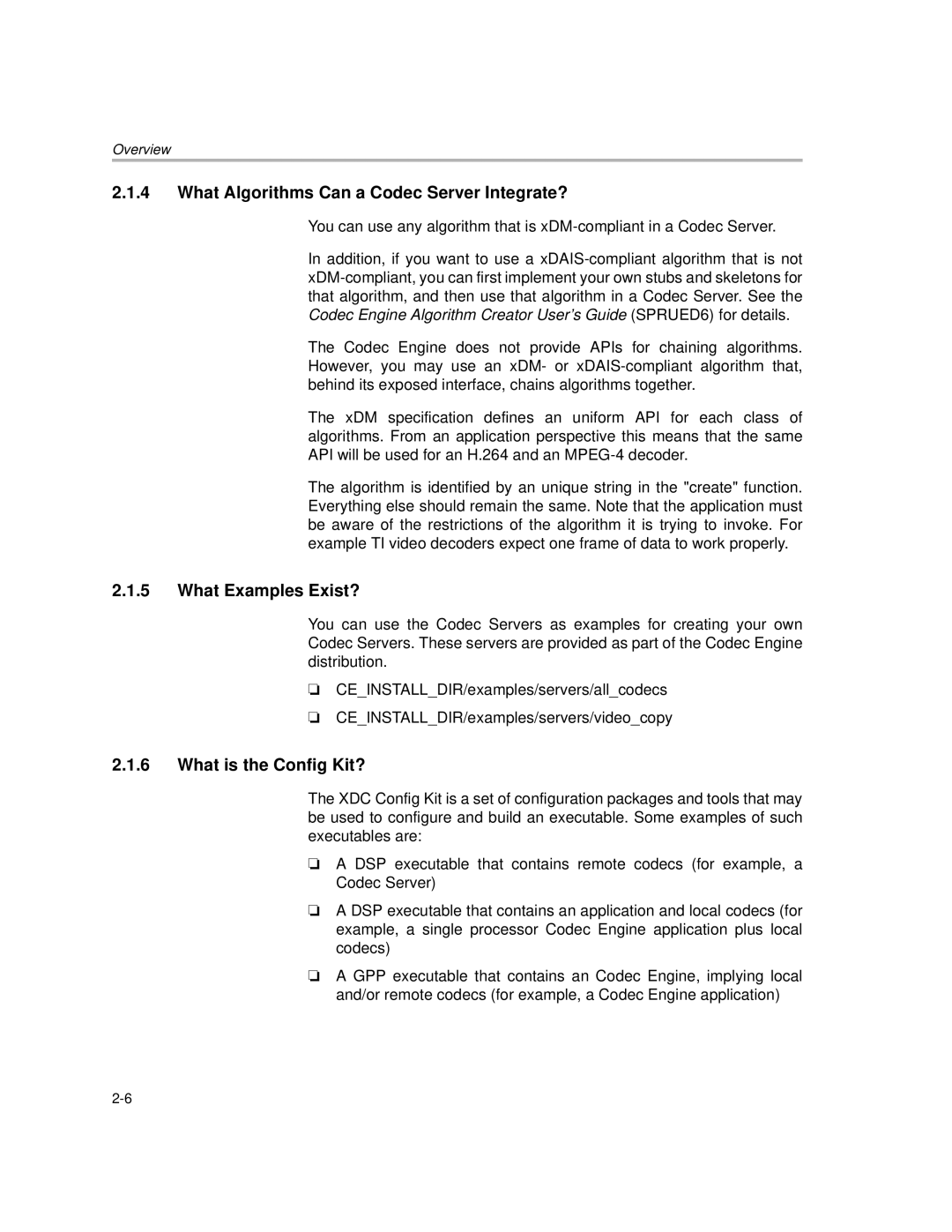 Texas Instruments Codec Engine Server manual What Algorithms Can a Codec Server Integrate?, What Examples Exist? 