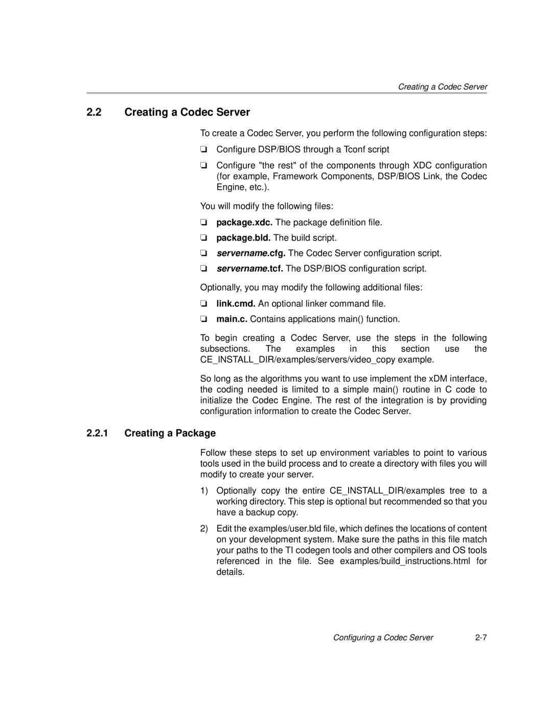 Texas Instruments Codec Engine Server manual Creating a Codec Server, Creating a Package 