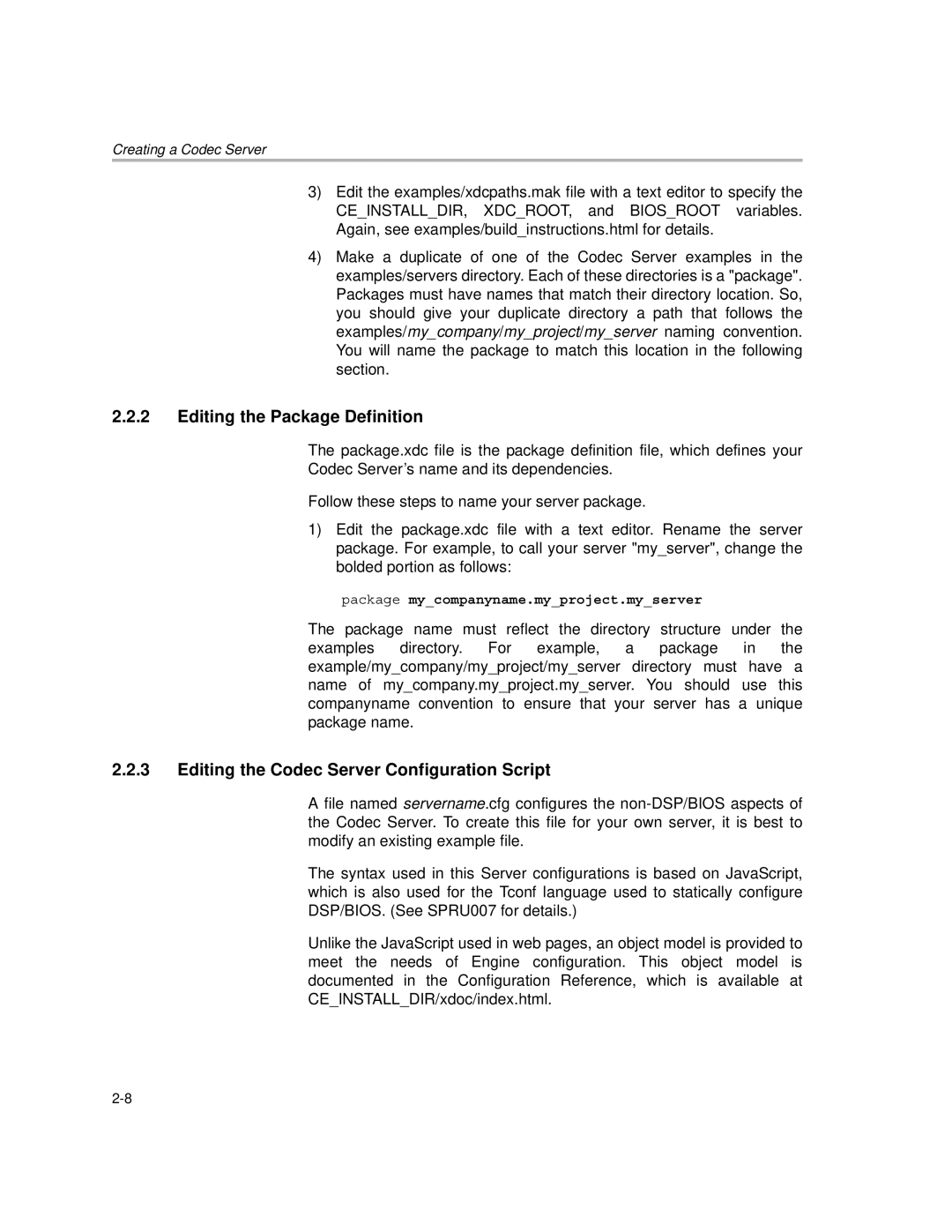 Texas Instruments Codec Engine Server manual Editing the Package Definition, Editing the Codec Server Configuration Script 