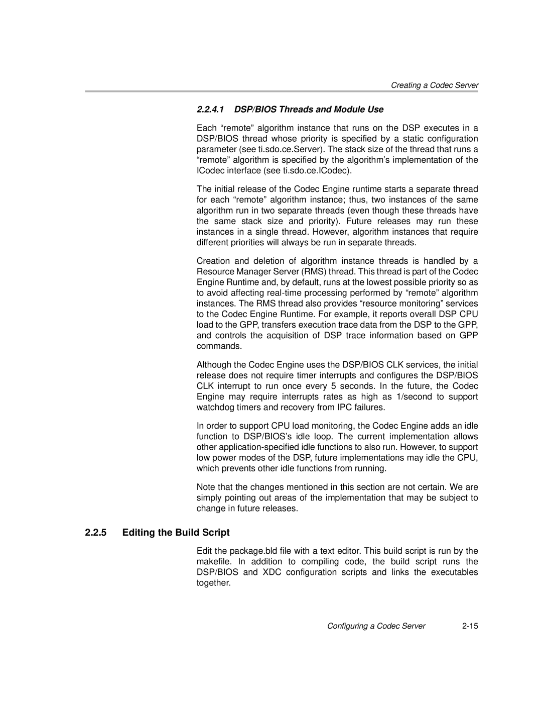 Texas Instruments Codec Engine Server manual Editing the Build Script, 4.1 DSP/BIOS Threads and Module Use 