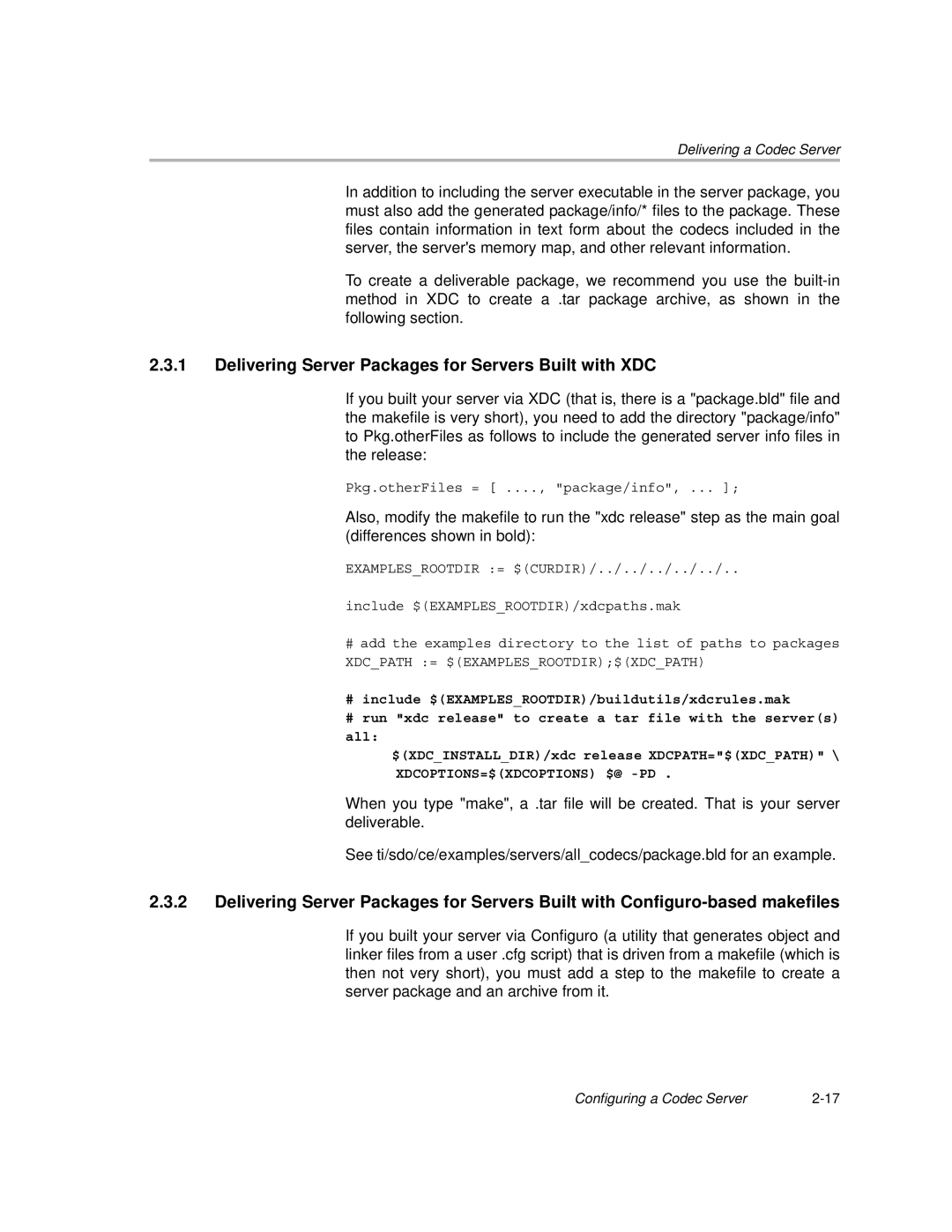 Texas Instruments Codec Engine Server manual Delivering Server Packages for Servers Built with XDC 