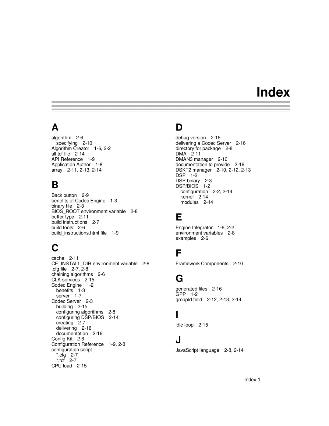 Texas Instruments Codec Engine Server manual Index 