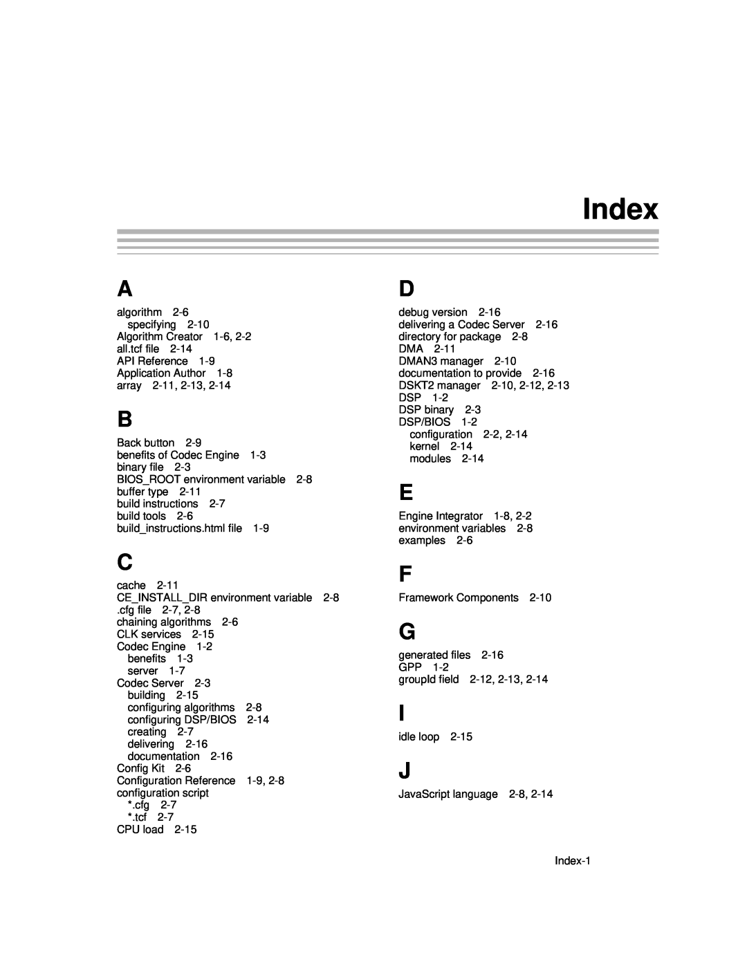 Texas Instruments Codec Engine Server manual Index 