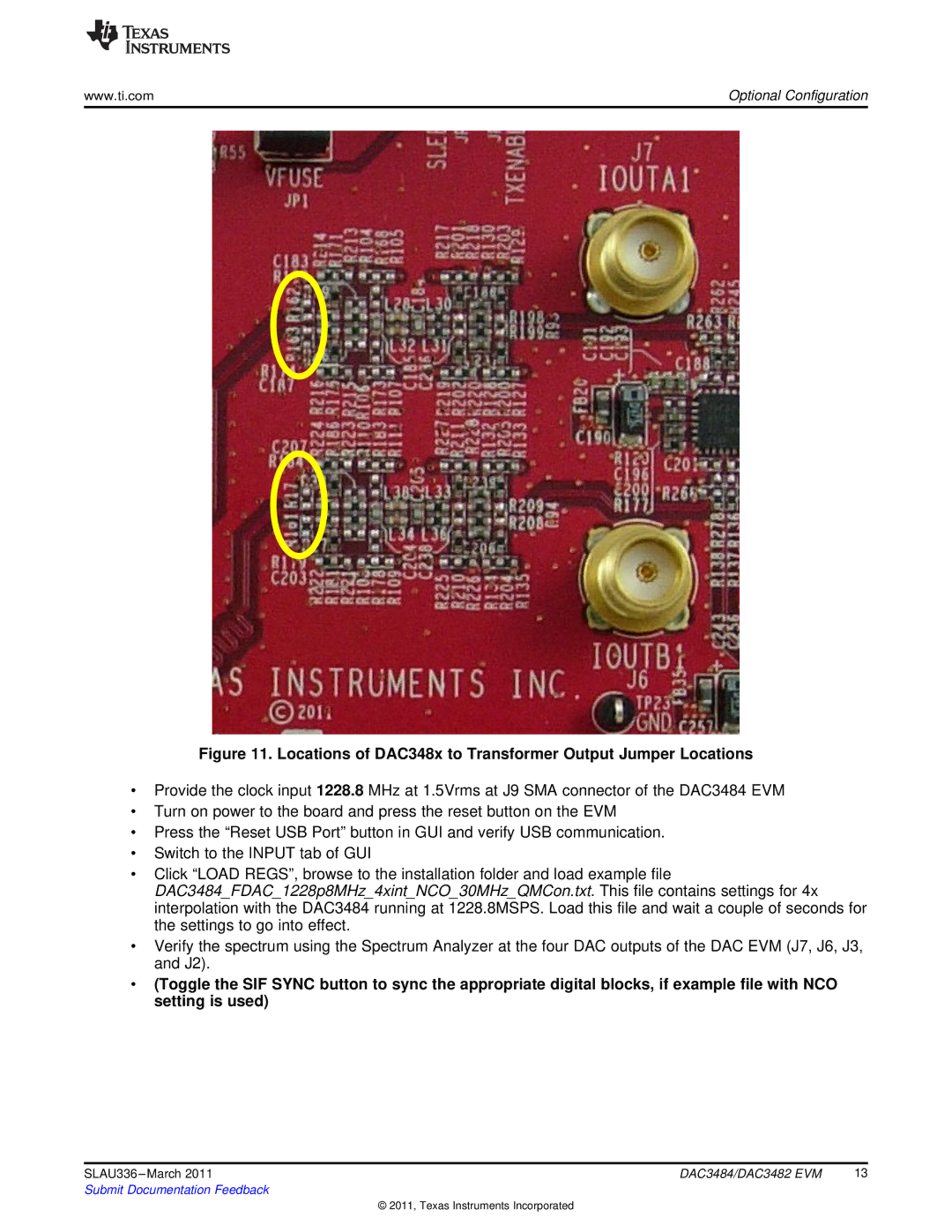 Texas Instruments DAC3484, DAC3482 installation instructions Locations of DAC348x to Transformer Output Jumper Locations 