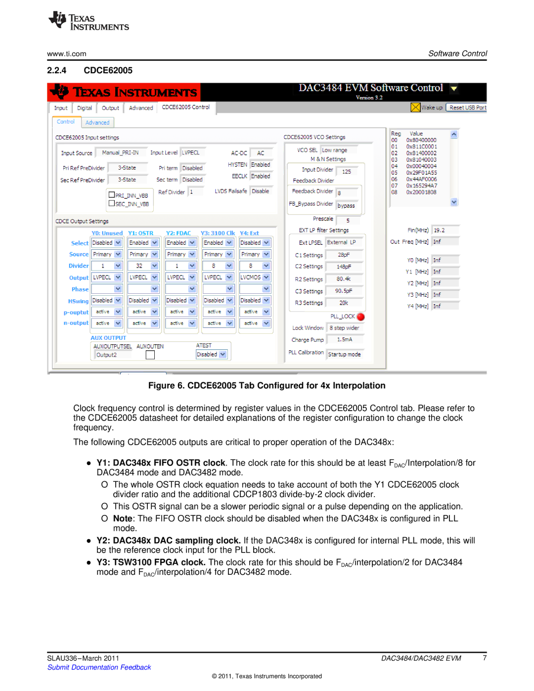 Texas Instruments DAC3484, DAC3482 installation instructions CDCE62005 Tab Configured for 4x Interpolation 