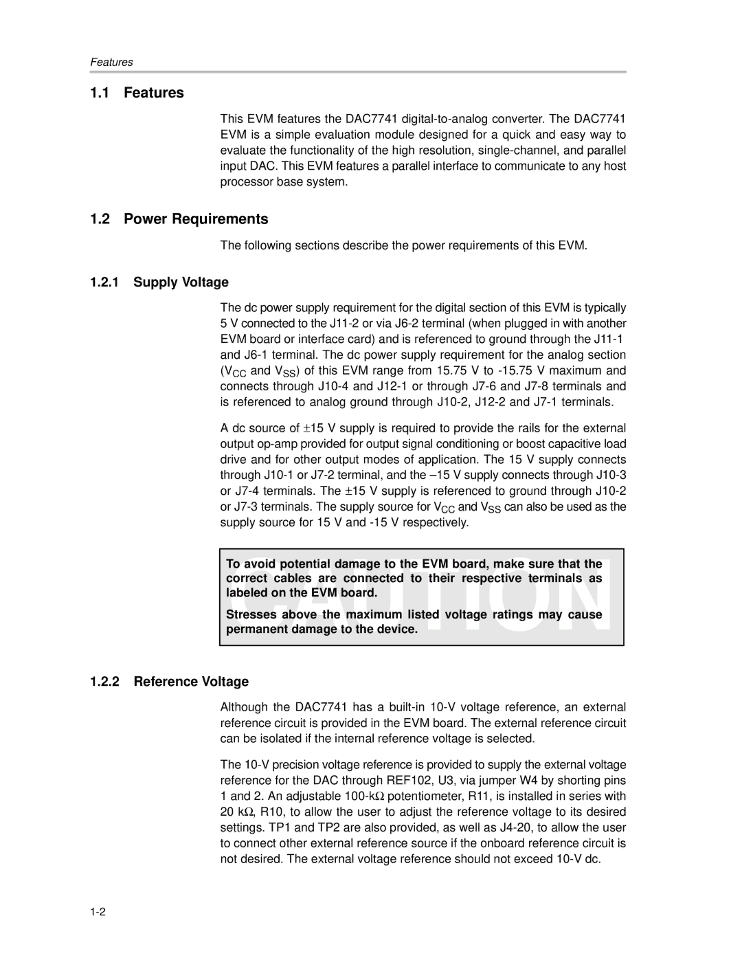 Texas Instruments DAC7741EVM manual Features, Power Requirements 