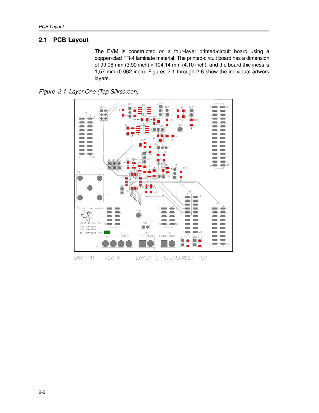 Texas Instruments DAC7741EVM manual PCB Layout, Layer One Top Silkscreen 