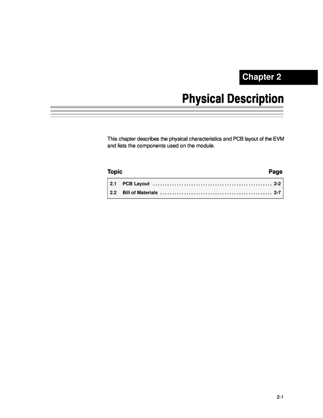 Texas Instruments DAC7741EVM manual Physical Description, Chapter, Page, Topic, PCB Layout, Bill of Materials 