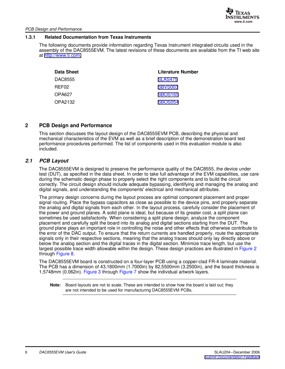 Texas Instruments DAC8555EVM manual PCB Design and Performance, PCB Layout 