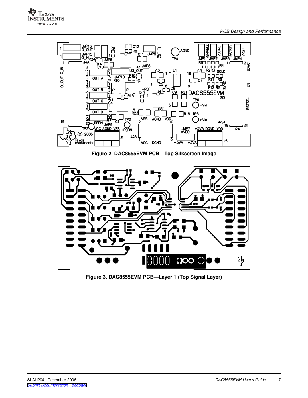 Texas Instruments manual DAC8555EVM PCB-Top Silkscreen Image 