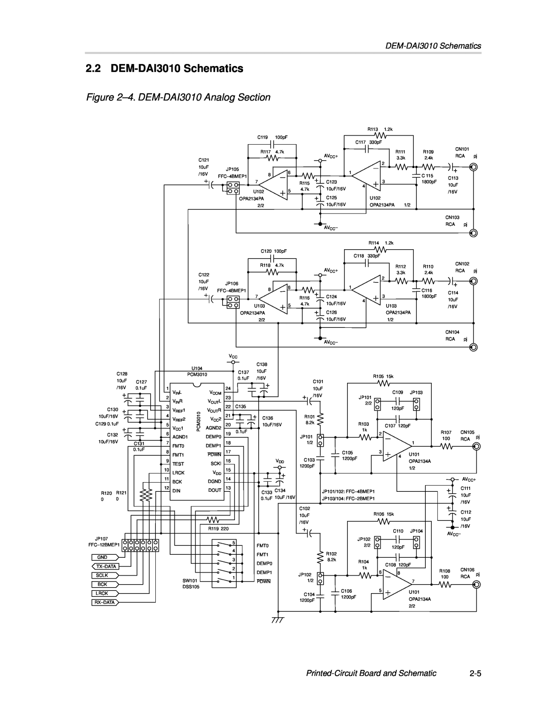 Texas Instruments manual DEM-DAI3010Schematics, 4. DEM-DAI3010Analog Section, Printed-CircuitBoard and Schematic 