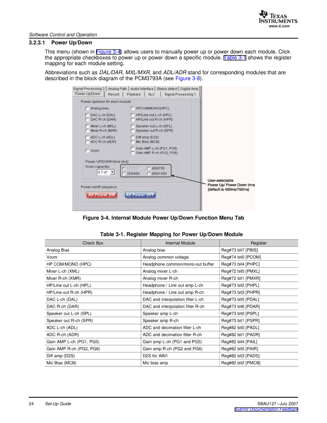 Texas Instruments DEM-DAI3793A manual Power Up/Down, Hp Com/Mono Hpc 