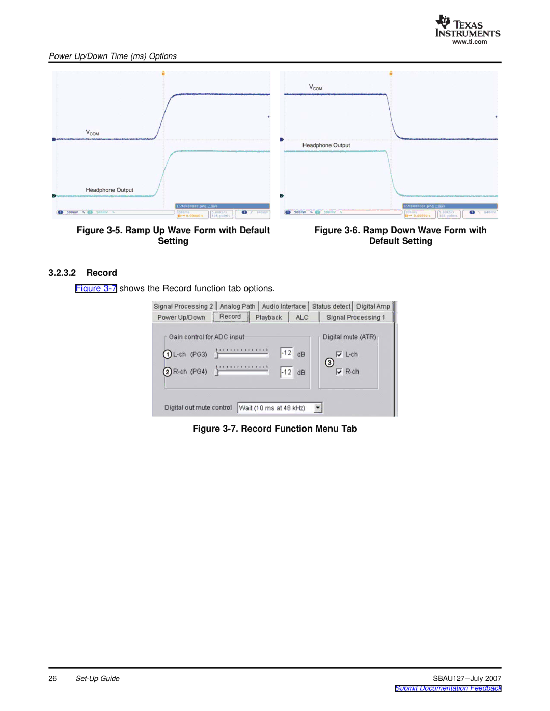 Texas Instruments DEM-DAI3793A manual Ramp Up Wave Form with Default, Setting Default Setting Record 