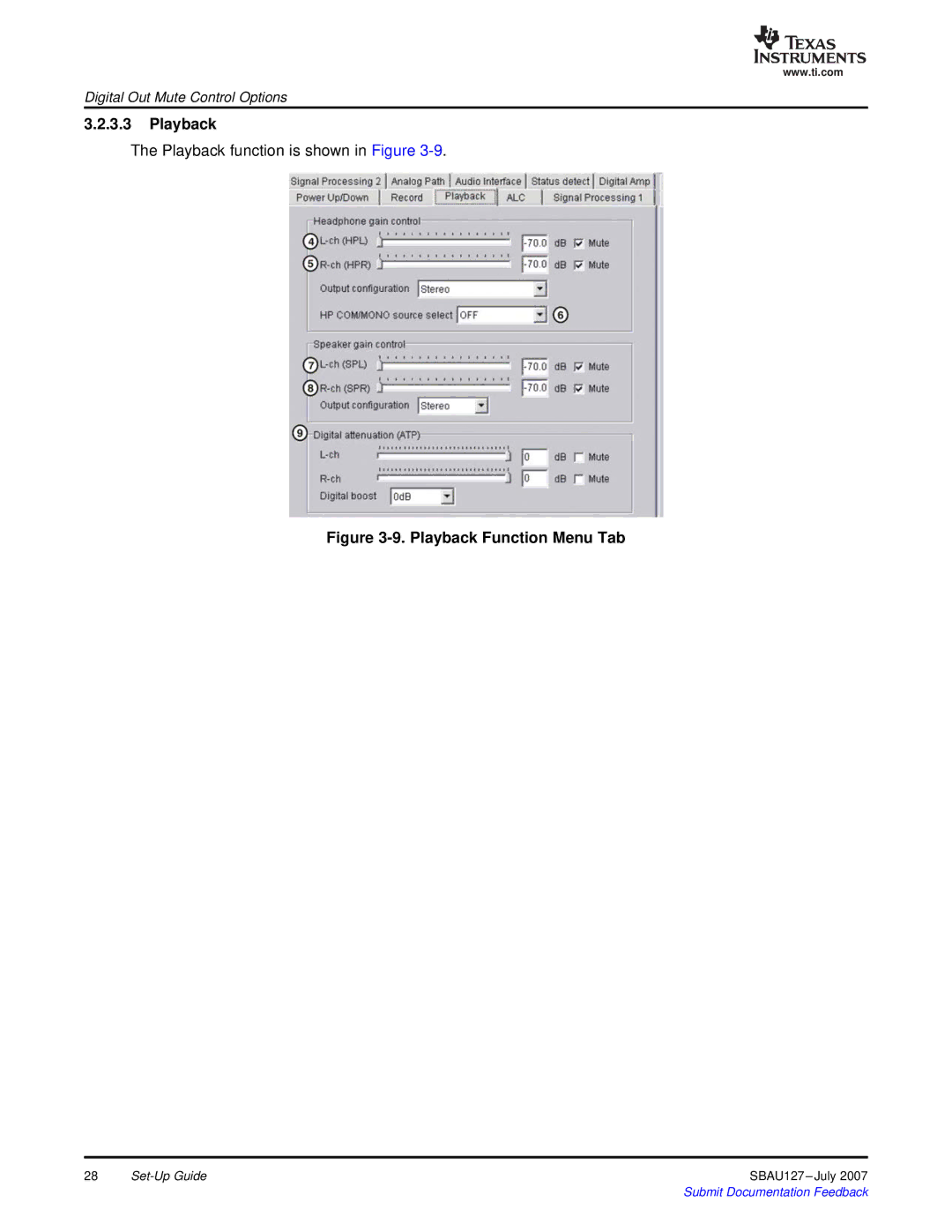 Texas Instruments DEM-DAI3793A manual Playback Function Menu Tab 