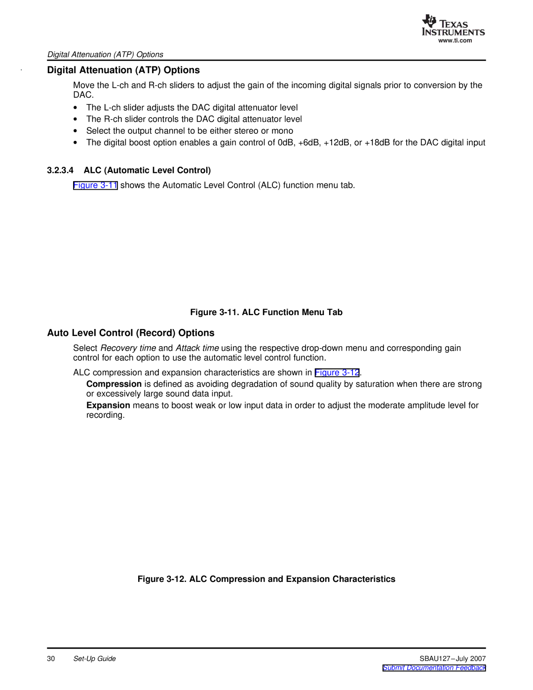 Texas Instruments DEM-DAI3793A manual Digital Attenuation ATP Options, Auto Level Control Record Options 