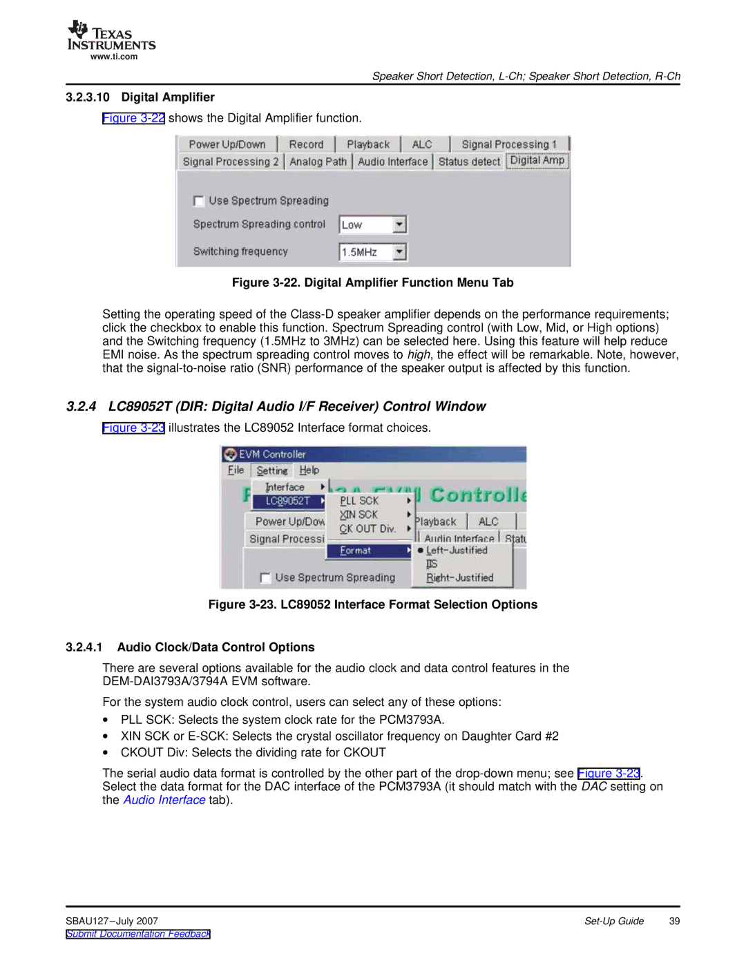 Texas Instruments DEM-DAI3793A manual 4 LC89052T DIR Digital Audio I/F Receiver Control Window, Digital Amplifier 