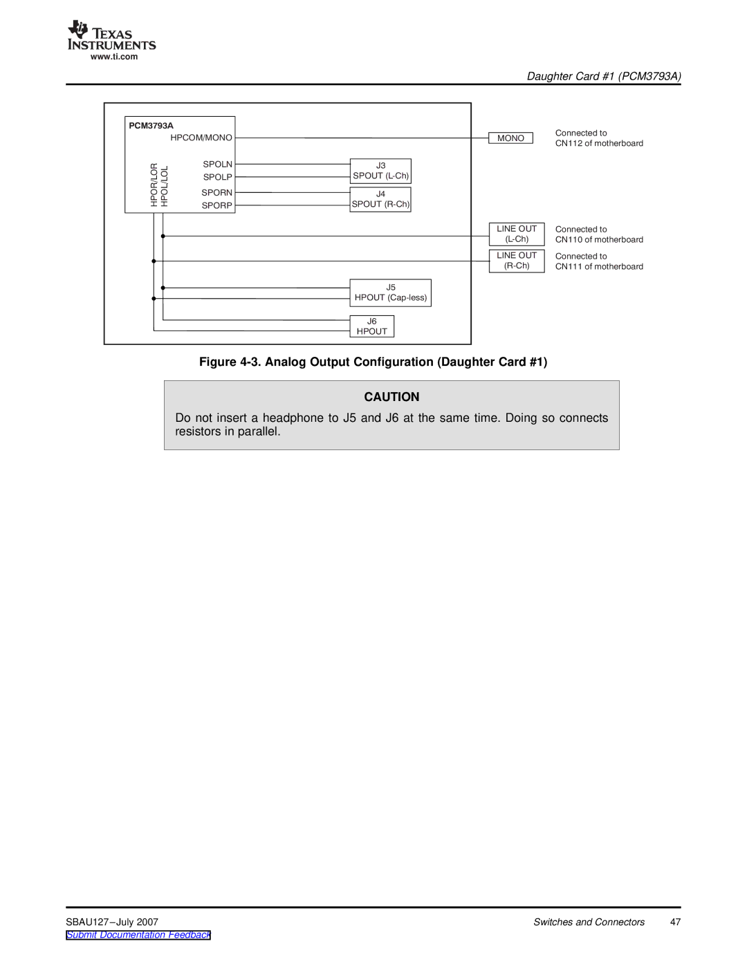 Texas Instruments DEM-DAI3793A manual Analog Output Configuration Daughter Card #1 