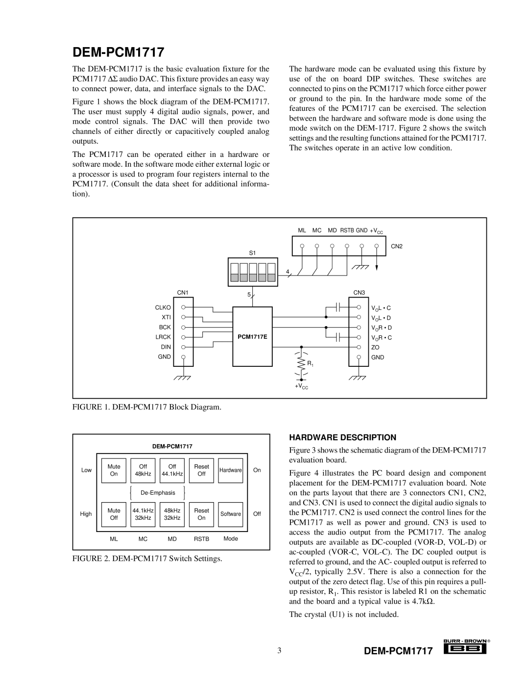 Texas Instruments manual 3DEM-PCM1717, Hardware Description 