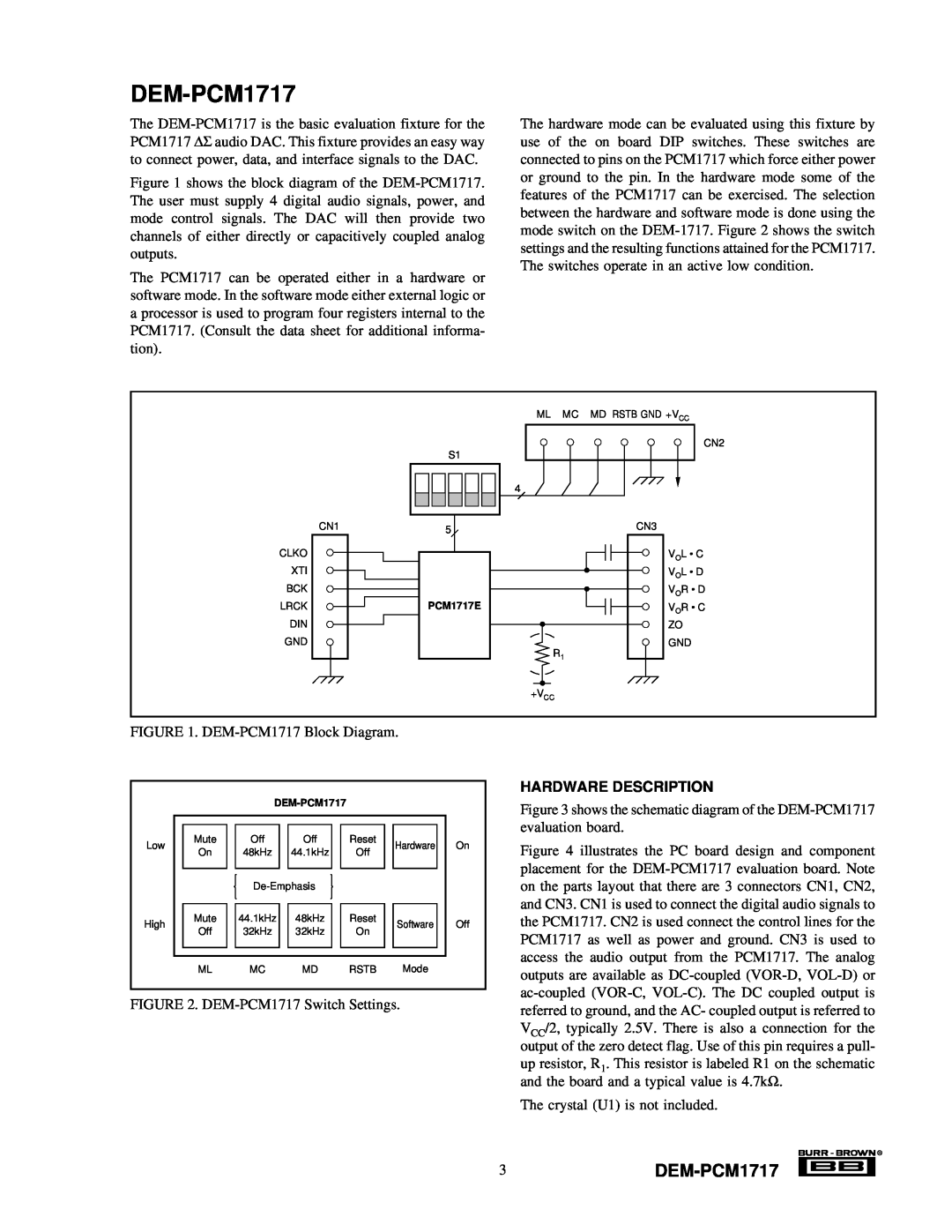Texas Instruments manual 3DEM-PCM1717, Hardware Description 