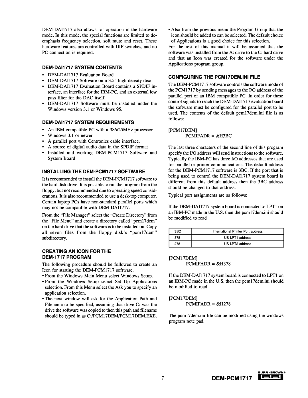 Texas Instruments manual 7DEM-PCM1717, DEM-DAI1717SYSTEM CONTENTS, DEM-DAI1717SYSTEM REQUIREMENTS 