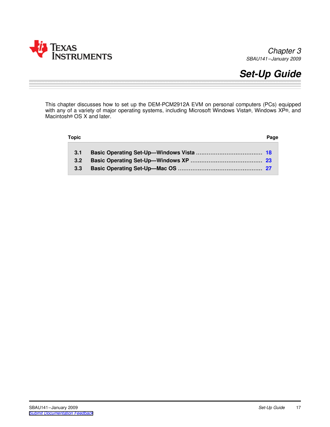 Texas Instruments DEM-PCM2912A EVM manual Set-Up Guide, Basic Operating Set-Up-Windows Vista 