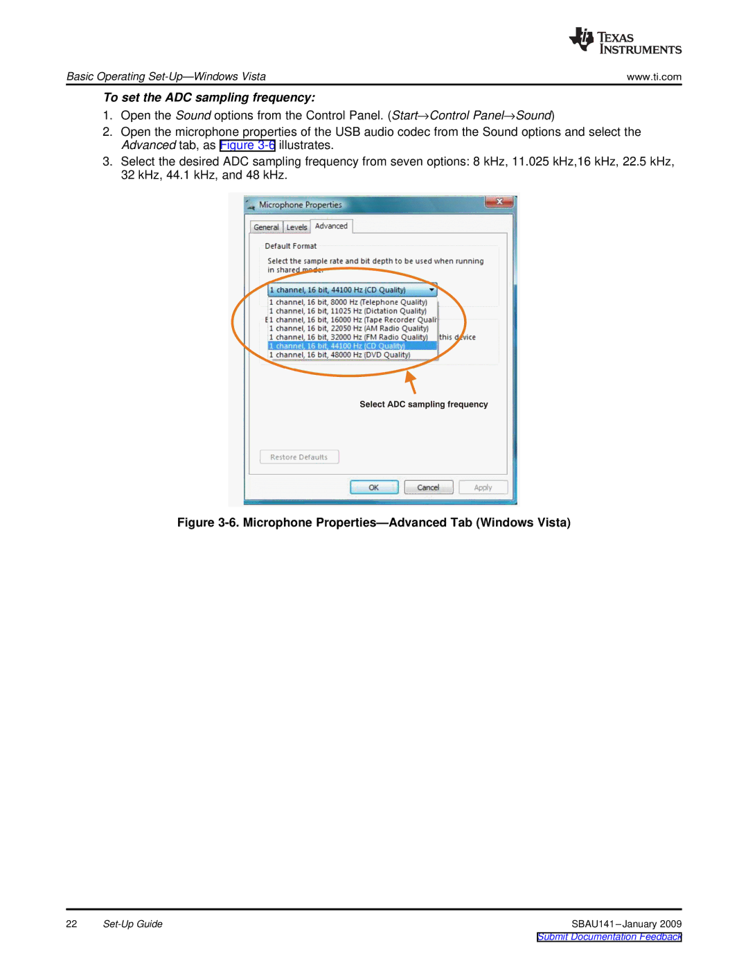 Texas Instruments DEM-PCM2912A EVM manual To set the ADC sampling frequency 