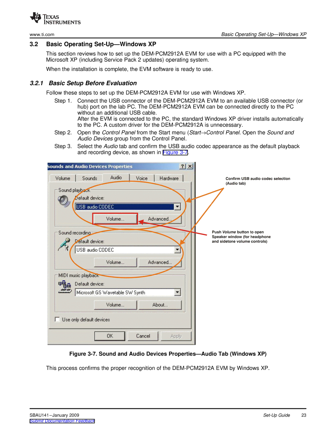 Texas Instruments DEM-PCM2912A EVM manual Basic Operating Set-Up-Windows XP 