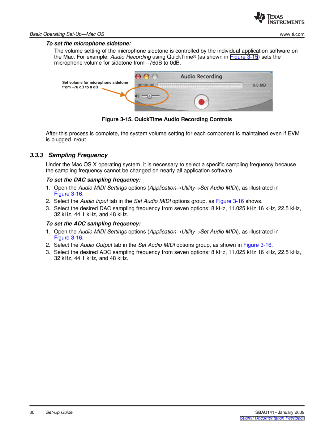 Texas Instruments DEM-PCM2912A EVM manual QuickTime Audio Recording Controls 