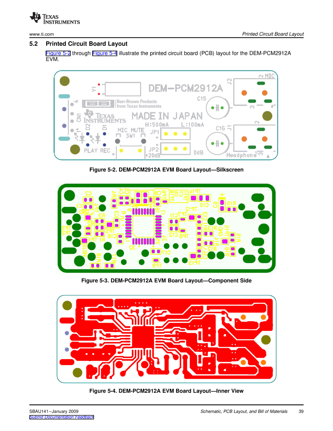 Texas Instruments manual Printed Circuit Board Layout, DEM-PCM2912A EVM Board Layout-Silkscreen 