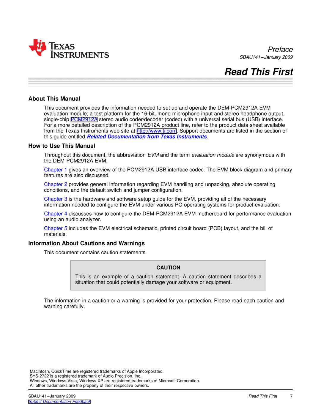 Texas Instruments DEM-PCM2912A EVM manual Read This First, About This Manual How to Use This Manual 