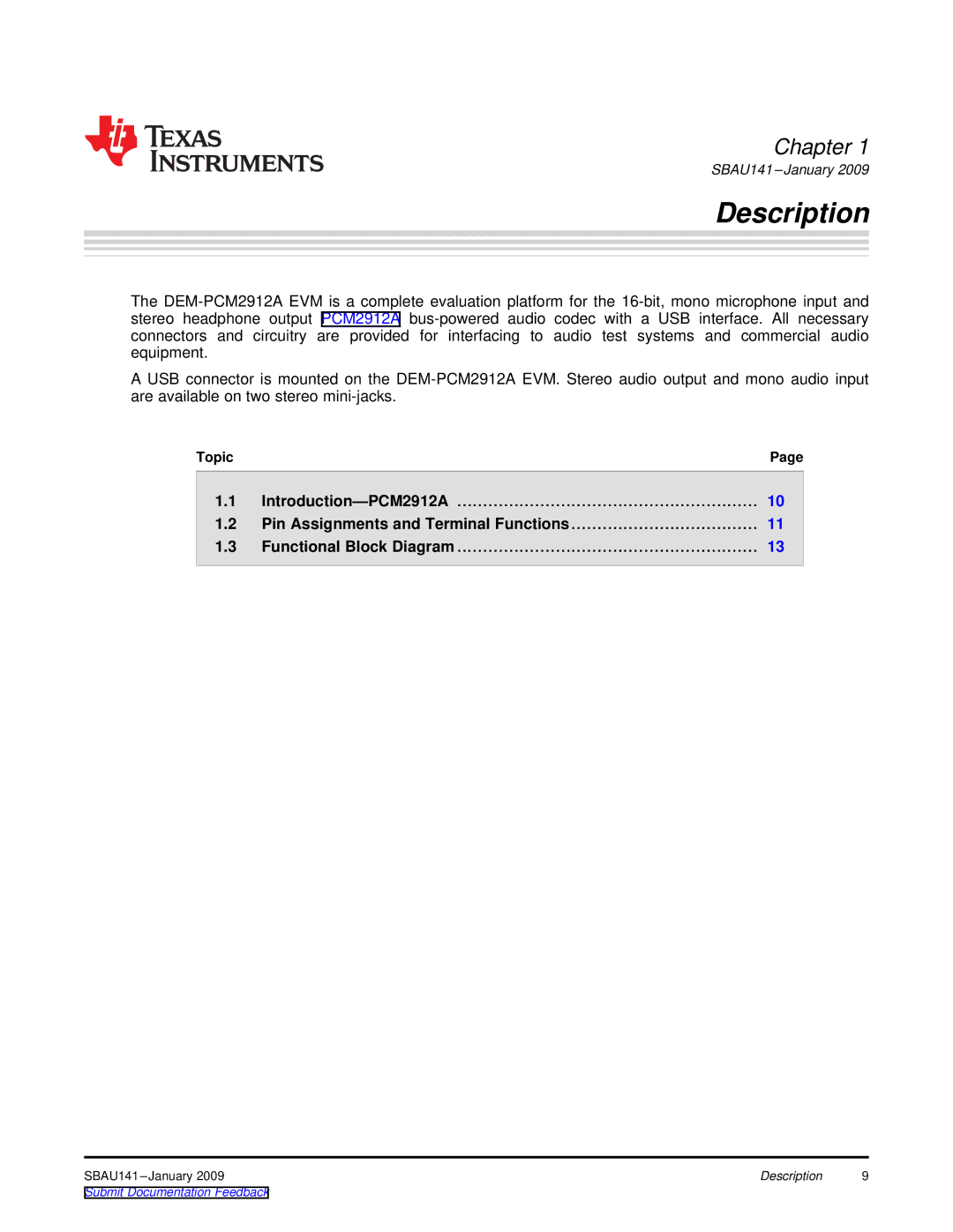 Texas Instruments DEM-PCM2912A EVM manual Description, Pin Assignments and Terminal Functions 