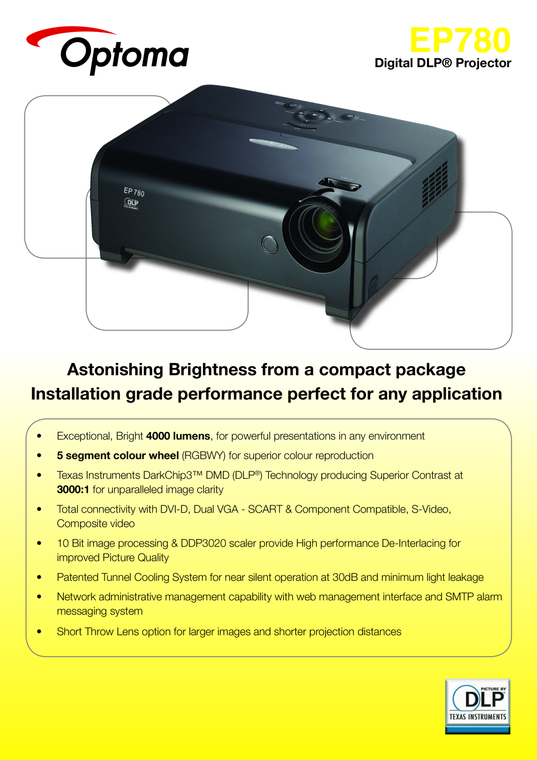 Texas Instruments ep780 manual Digital DLP Projector, EP780, Astonishing Brightness from a compact package 
