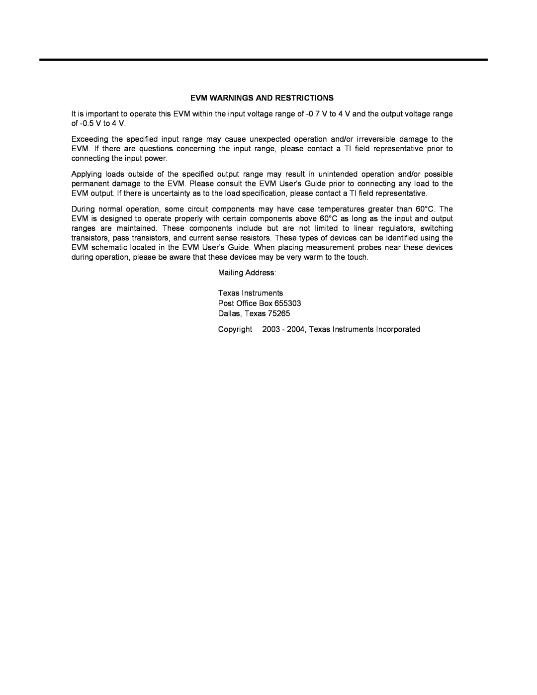 Texas Instruments HPL-D SLLU064A manual Evm Warnings And Restrictions 