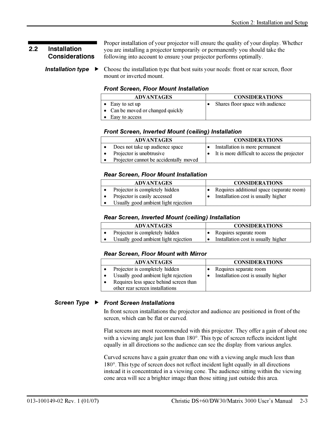 Texas Instruments MATRIX 3000, DW30 user manual Installation Considerations 