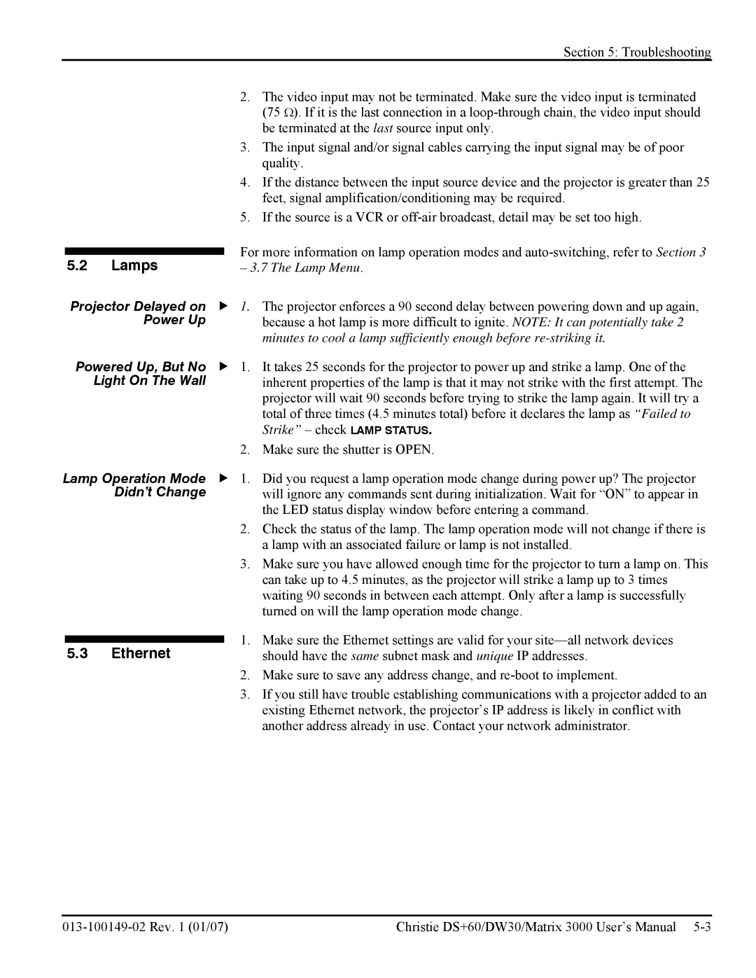 Texas Instruments MATRIX 3000, DW30 user manual Lamps, Ethernet 