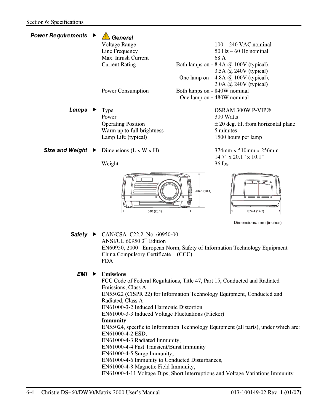 Texas Instruments DW30, MATRIX 3000 user manual General, Lamps f Type, Size and Weight 