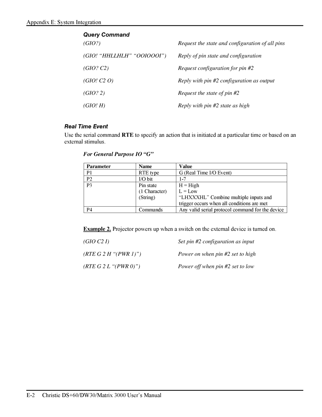 Texas Instruments DW30, MATRIX 3000 user manual Query Command, Real Time Event 