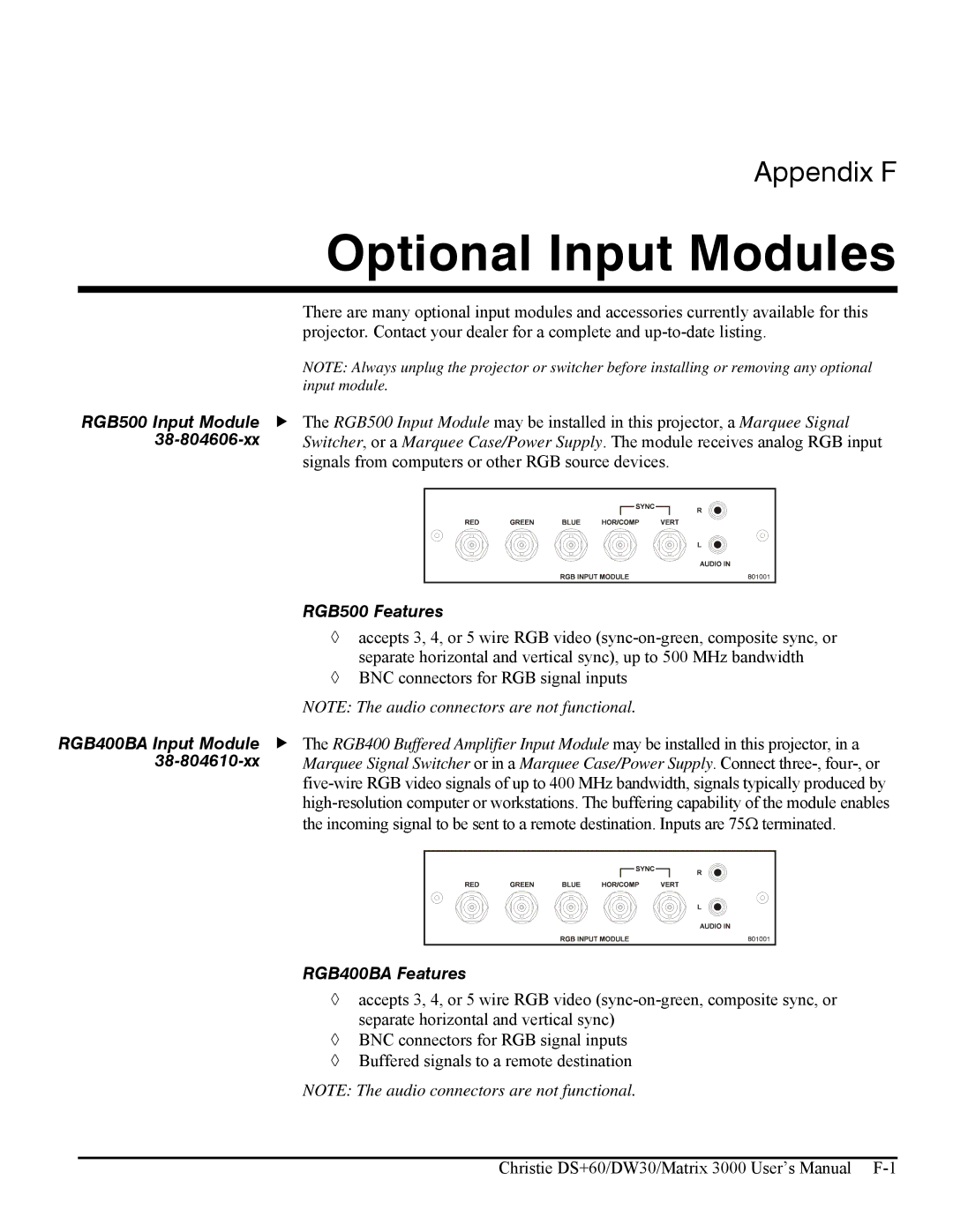 Texas Instruments MATRIX 3000, DW30 user manual Optional Input Modules 