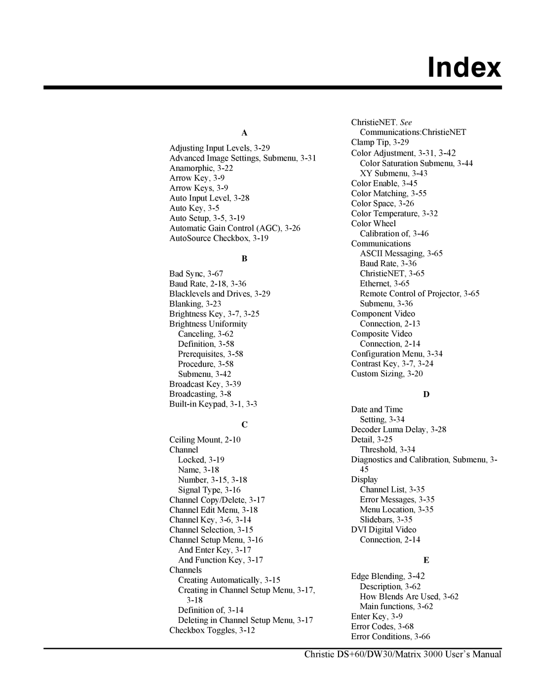 Texas Instruments MATRIX 3000, DW30 user manual Index 