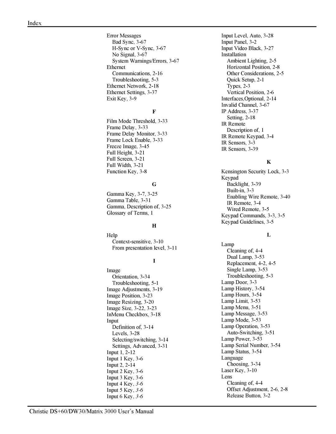 Texas Instruments DW30, MATRIX 3000 user manual Index 