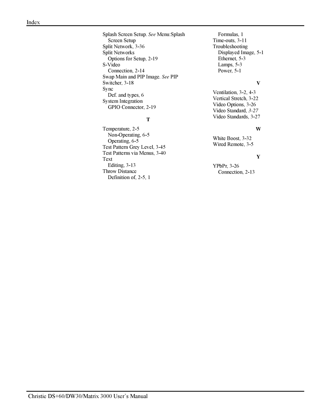 Texas Instruments DW30, MATRIX 3000 user manual Index 