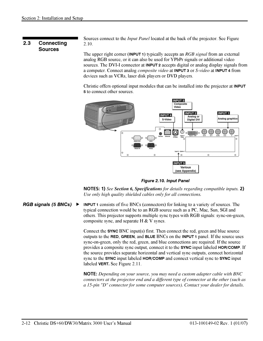 Texas Instruments DW30, MATRIX 3000 user manual Connecting Sources, Input Panel 