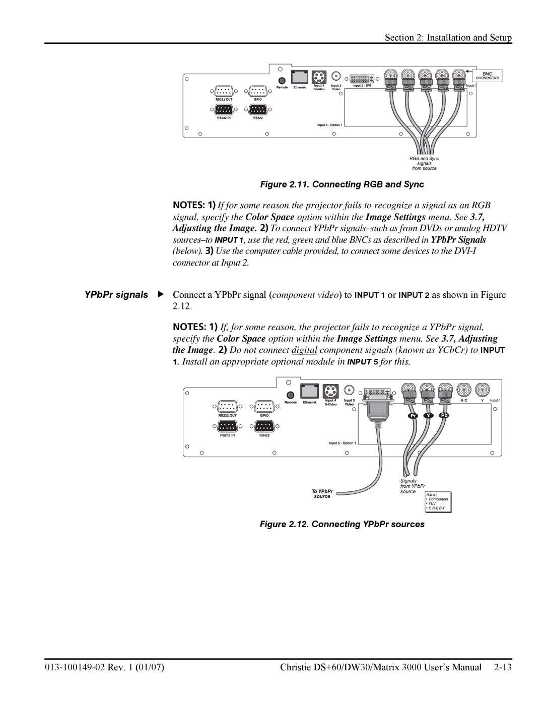 Texas Instruments MATRIX 3000, DW30 user manual Connecting RGB and Sync 